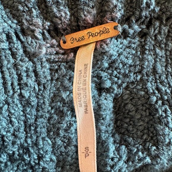 Free People Cable Foldover off the Shoulder sweater in teal size small - Picture 8 of 10